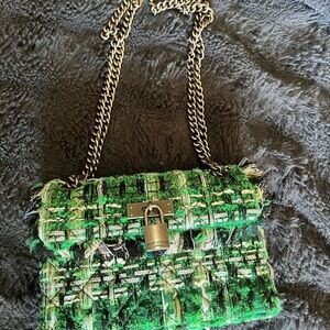 Kurt Geiger Mini Brixton Green Tweed Bag